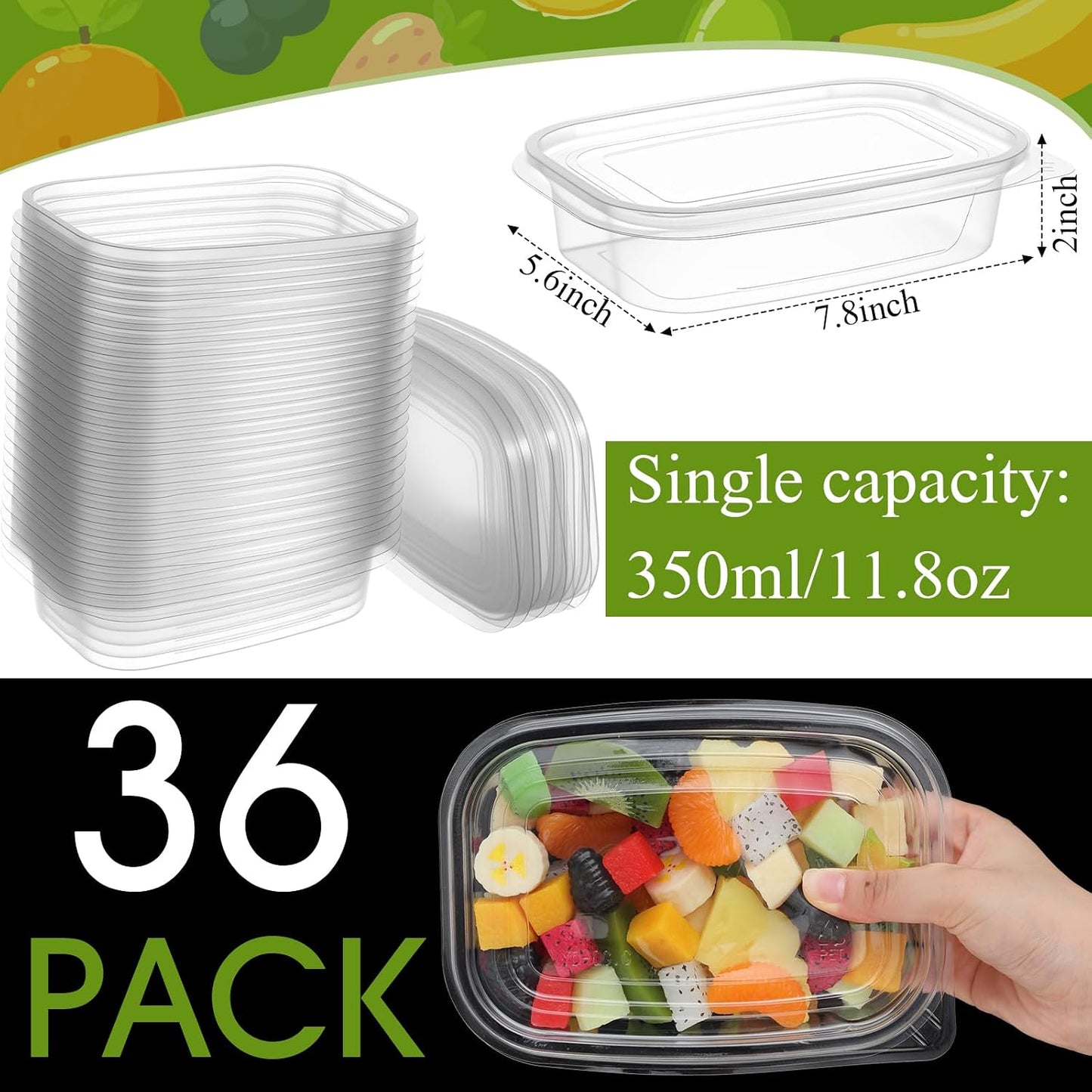 Chunful 36 Pcs 3 Compartment Transparent Snack Containers with Lids Disposable Bento Box Plastic Food Meal Prep Containers for Condiment Salad Dipping School Work Lunch