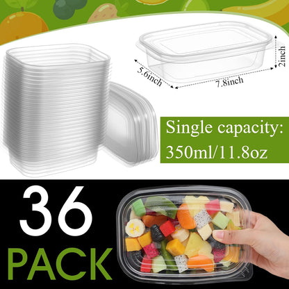 Chunful 36 Pcs 3 Compartment Transparent Snack Containers with Lids Disposable Bento Box Plastic Food Meal Prep Containers for Condiment Salad Dipping School Work Lunch