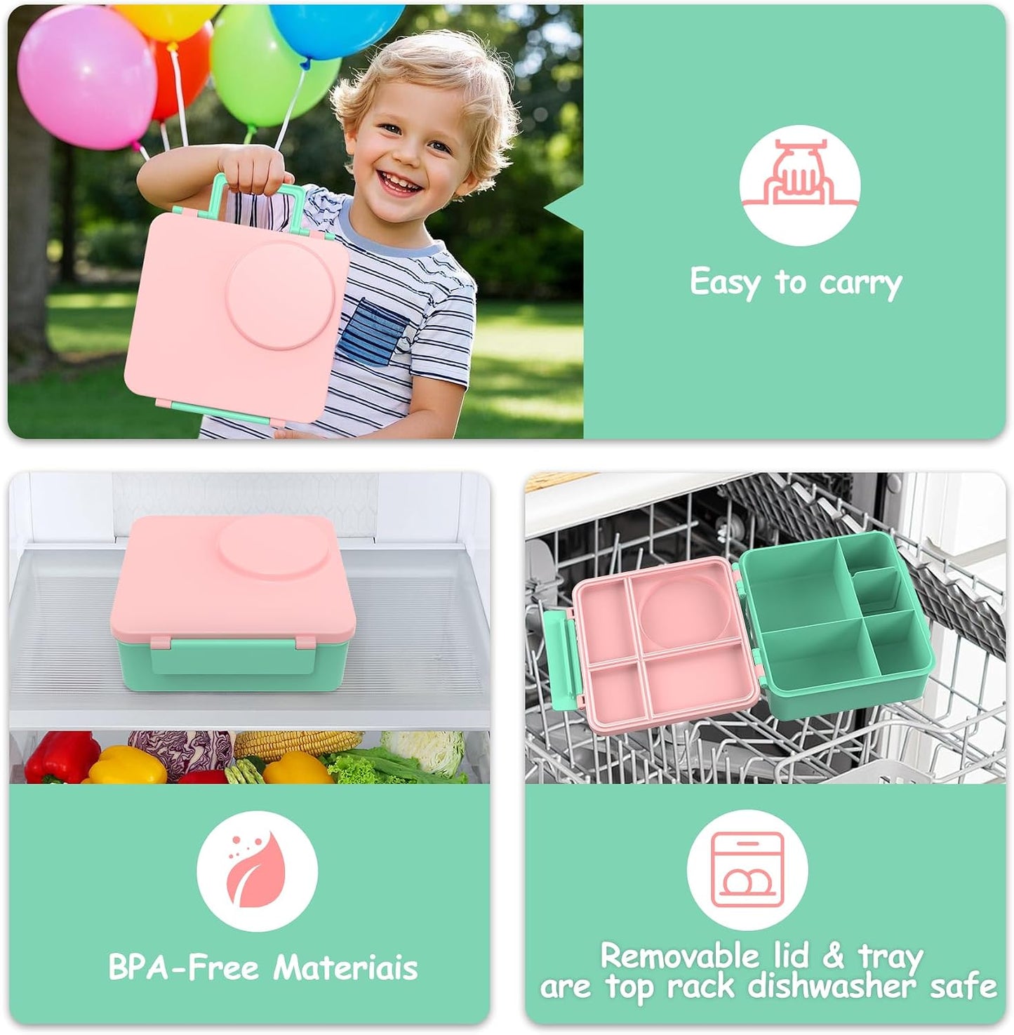 Bento Lunch Box Set for Kids with 8oz Soup Thermo, Leak-Proof Lunch Containers with 4 Compartment, Thermo Hot Insulated Food Jar and Foldable Fork Spoon, for Kids to School (pale pink)