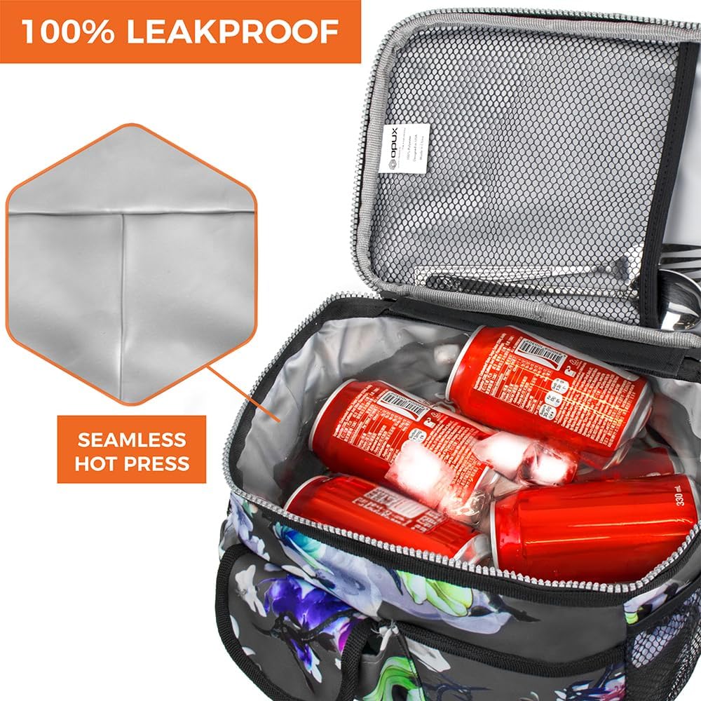opux Insulated Lunch Bag for Men Women, Leakproof Black Lunch Box for Work, Portable Soft Lunch Cooler Bag with Shoulder Strap, Adult Lunchbox Lunch Pail for Kid Boy Girl School, 14 Can/8L