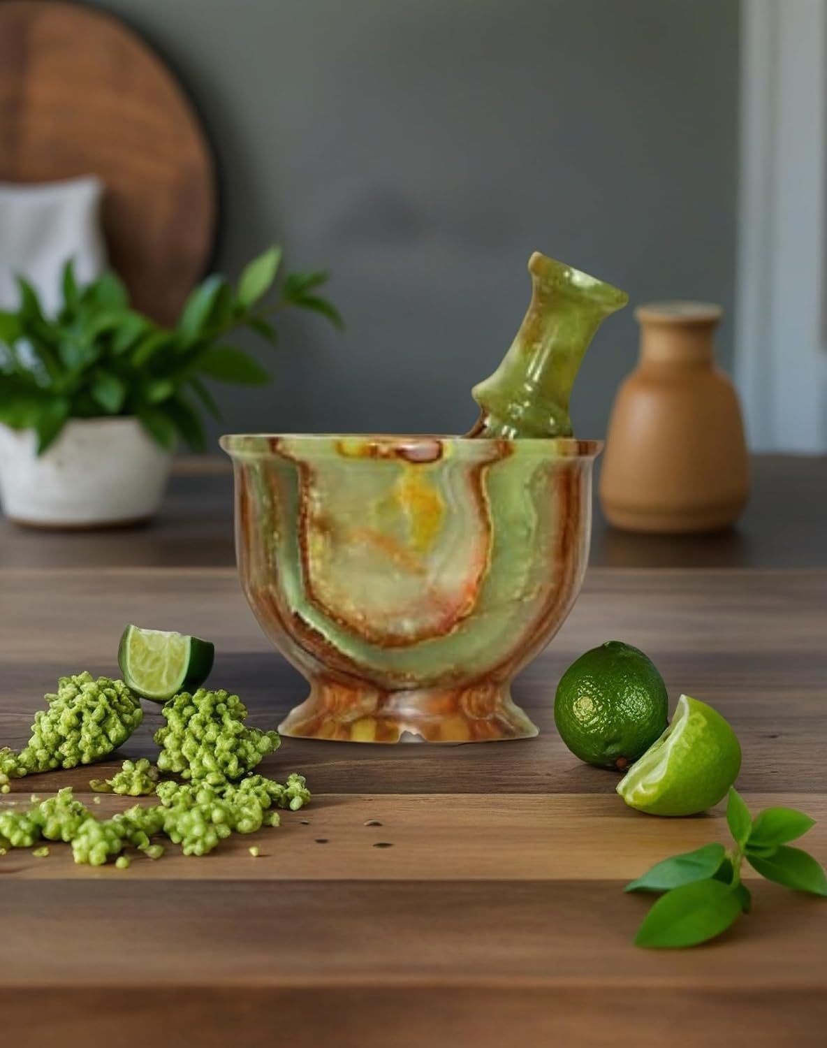 Mortar and Pestle Set – Large Stone Grinder with Polished Bowl & Non-Slip Base | Elegant Onyx Marble Kitchen Tool for Spices, Herbs & Guacamole