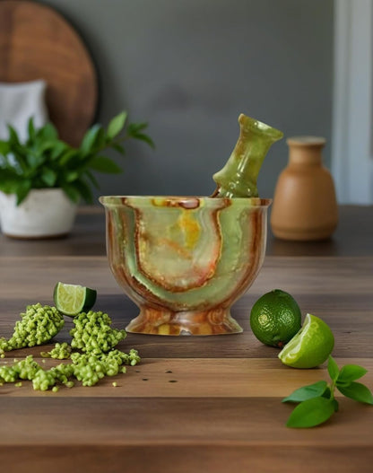 Mortar and Pestle Set – Large Stone Grinder with Polished Bowl & Non-Slip Base | Elegant Onyx Marble Kitchen Tool for Spices, Herbs & Guacamole