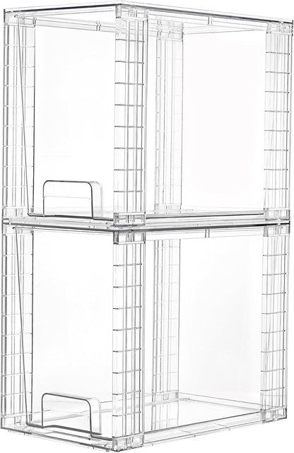 Vtopmart 4Pack Large Stackable Pantry Storage Drawers, Clear Organizer Bins with Handles, Acrylic Drawer Organizers for Kitchen, Pantry, Bathroom Undersink, Cabinet Organization and Storage