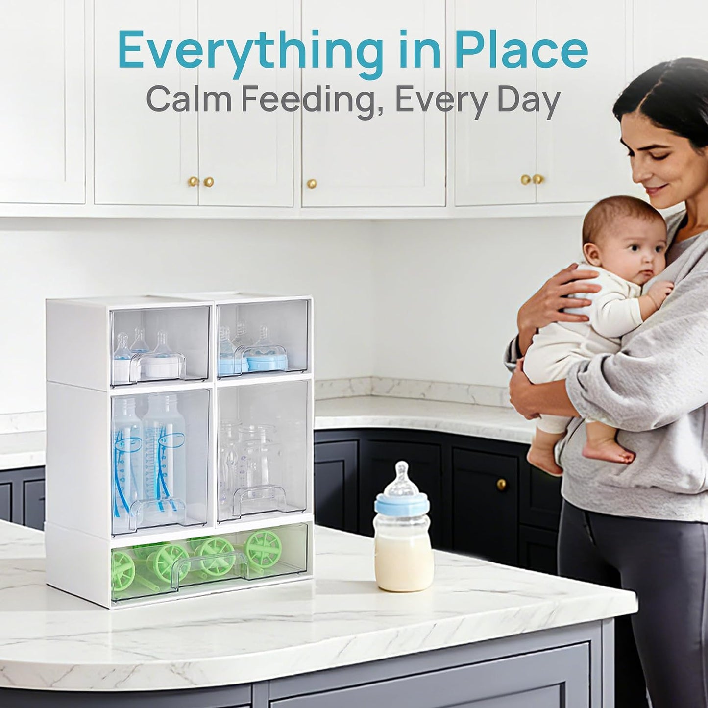 Vtopmart Stackable Storage Drawers Set of 5, Clear Plastic Organizer Bins for Baby Bottle, Beauty Supplies Storage, Ideal for Kichen Countertop, Vanity, Bathroom, Cabinet, Pantry Organization
