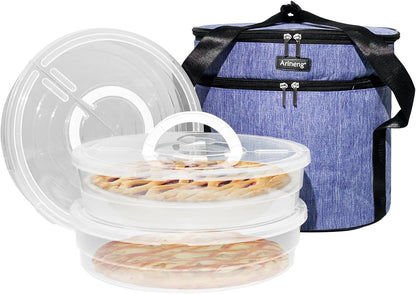 3 pack pie carrier with lid and handle,of insulated bag,pie carriers for transport,Holds 3 pies/Pizza,Thanksgiving Day (Grey, 3 pie carriers + insulated bag)