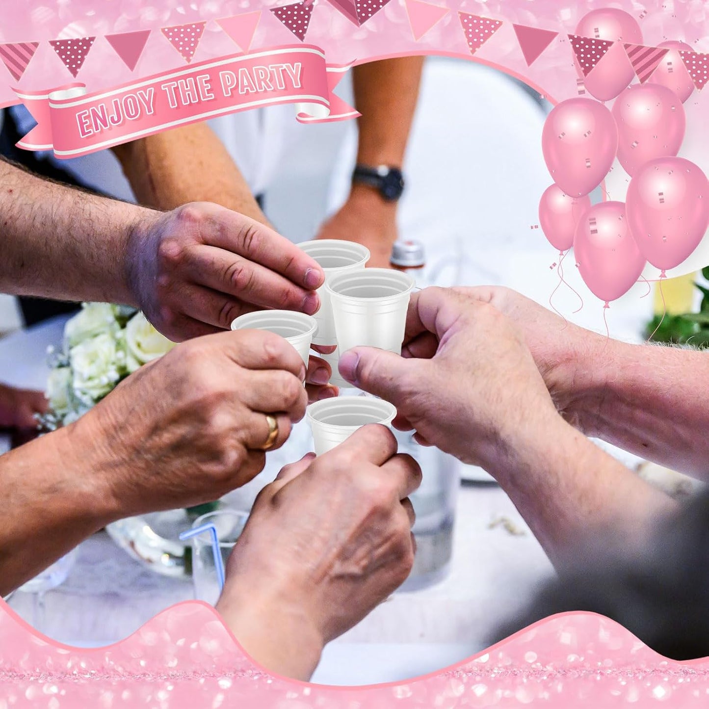 Roshtia 100 Pack 2 oz Plastic Shot Cups, Mini Disposable Shot Glasses 2 oz Wedding Party Cups for Bridal Shower Wedding Party, Beer Taste Serving, Snacks(Black, Gold)