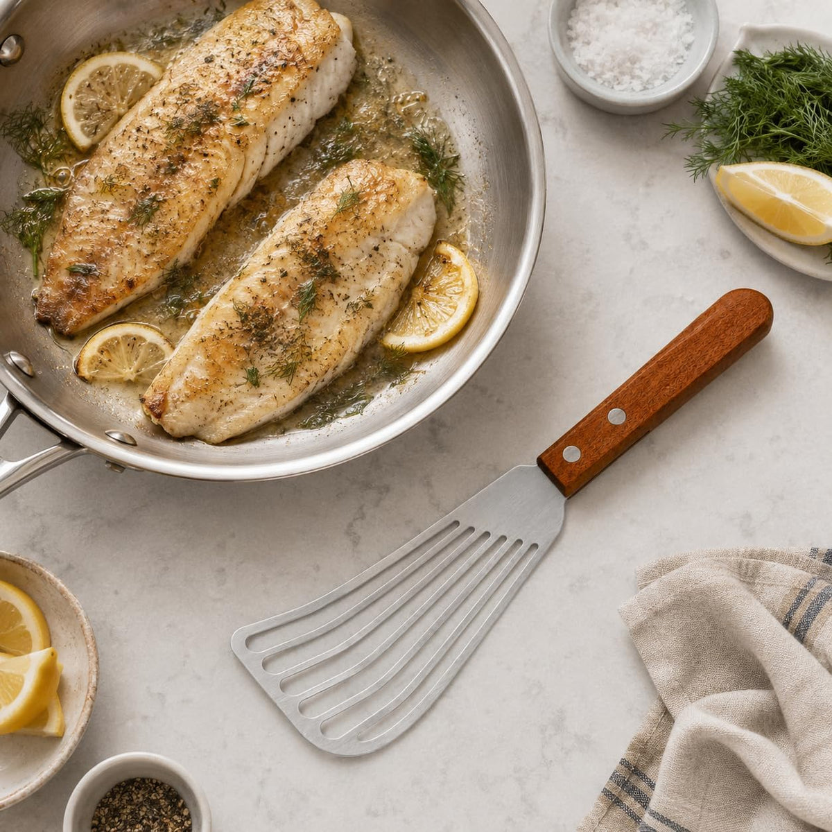 Maine Man Silicone Fish Spatula, Non-Stick Angled Turner, For Delicate Foods, Draining Liquids, And Everyday Cooking