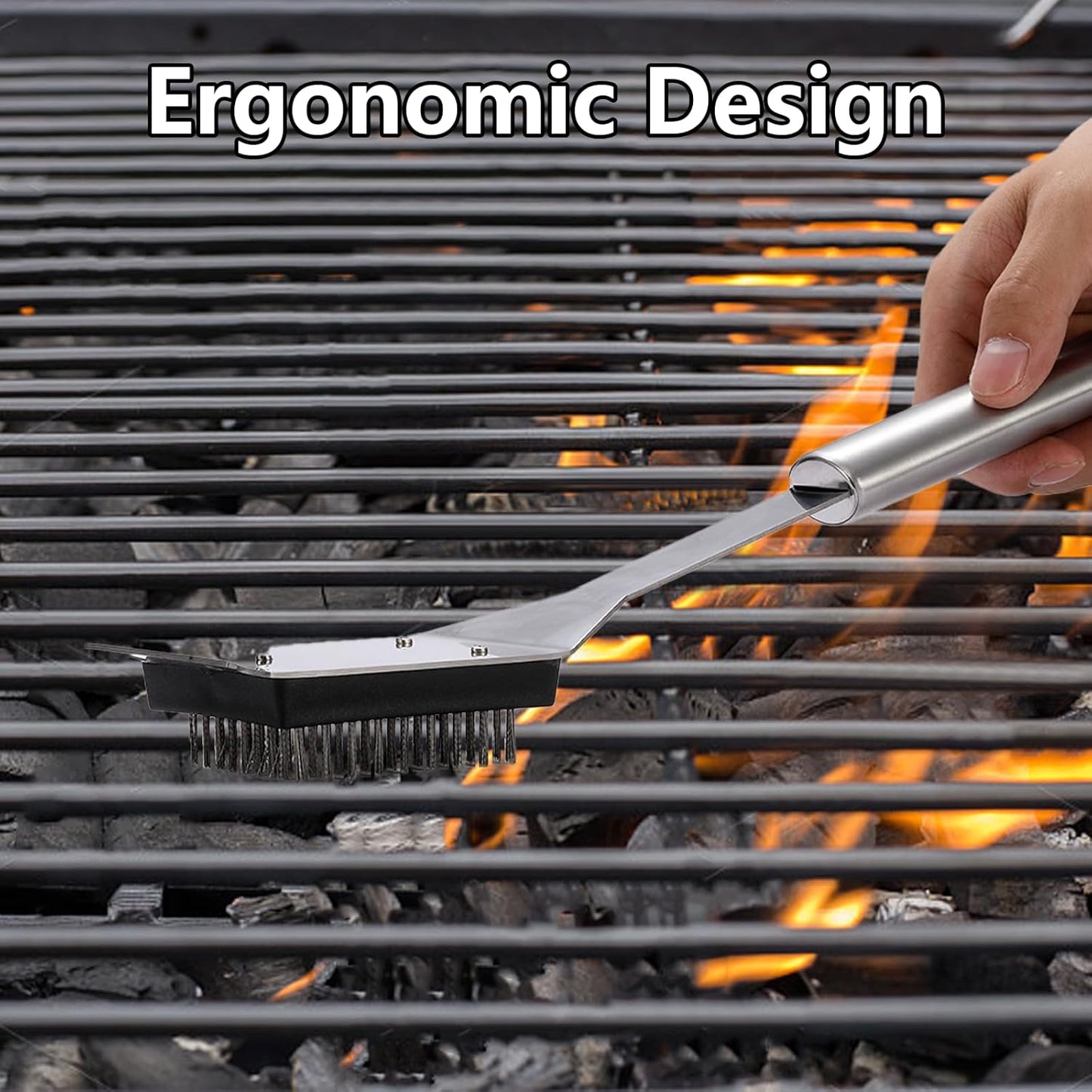16.5” Grill Brush and Scraper with 2 Brush Replacements & 1 Screwdriver, Wire BBQ Grill Brush for Outdoor Grill, 304 Stainless Steel Cleaning Brush BBQ Grill Accessories