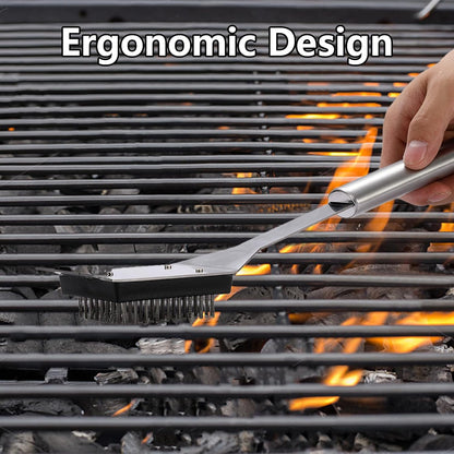16.5” Grill Brush and Scraper with 2 Brush Replacements & 1 Screwdriver, Wire BBQ Grill Brush for Outdoor Grill, 304 Stainless Steel Cleaning Brush BBQ Grill Accessories