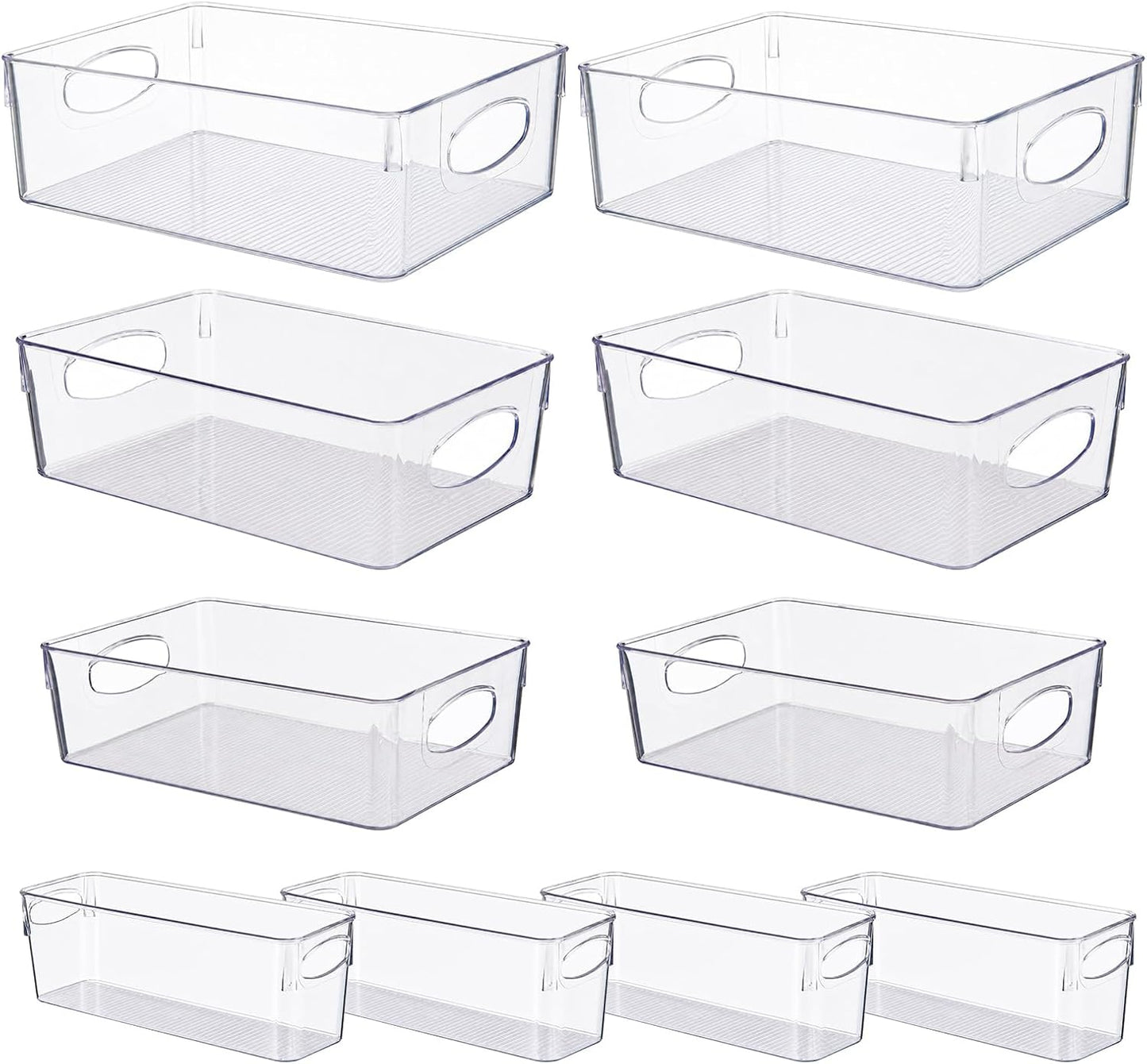 UFORU 5 Pack Clear Plastic Pantry Organizers and Storage, Stackable Storage Bins with Handles, Clear Storage Bins for Kitchen, Fridge, Freezer, Cabinet and Containers for Pantry Organization