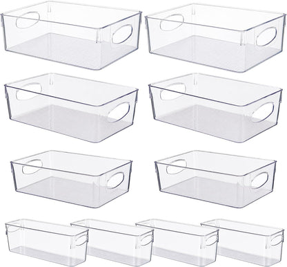 UFORU 5 Pack Clear Plastic Pantry Organizers and Storage, Stackable Storage Bins with Handles, Clear Storage Bins for Kitchen, Fridge, Freezer, Cabinet and Containers for Pantry Organization