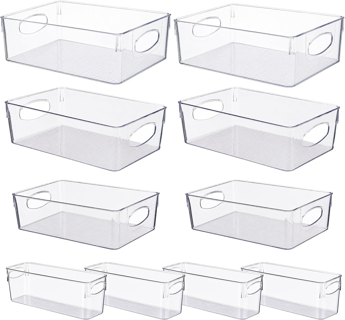 UFORU 10 Pack Clear Pantry Organizers and Storage, Stackable Plastic Storage Bins with Handles, Clear Storage Bins for Kitchen, Fridge, Freezer, Cabinet and Containers for Pantry Organization
