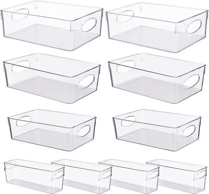 UFORU 10 Pack Clear Pantry Organizers and Storage, Stackable Plastic Storage Bins with Handles, Clear Storage Bins for Kitchen, Fridge, Freezer, Cabinet and Containers for Pantry Organization