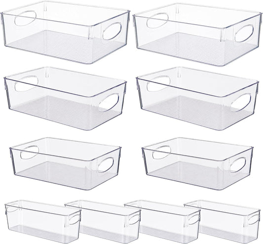 UFORU 10 Pack Clear Pantry Organizers and Storage, Stackable Plastic Storage Bins with Handles, Clear Storage Bins for Kitchen, Fridge, Freezer, Cabinet and Containers for Pantry Organization