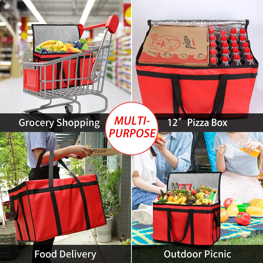 Insulated Food Delivery Bag, XXXL Insulated Reusable Grocery Cooler/Hot Bags, Tote Bag for Shopping/Travel/Doordash, Catering Bag Doordash 22x14x13, Black, 1-Pack