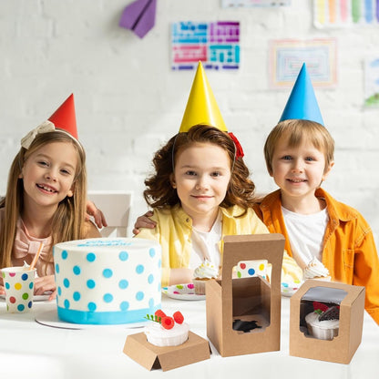 BOOMIBOO 50 Pack Individual Cupcake Containers, Cupcake Boxes with Window, Food Grade Cupcake Holders with Inserts, Stackable Deep Cupcake Carrier (White)