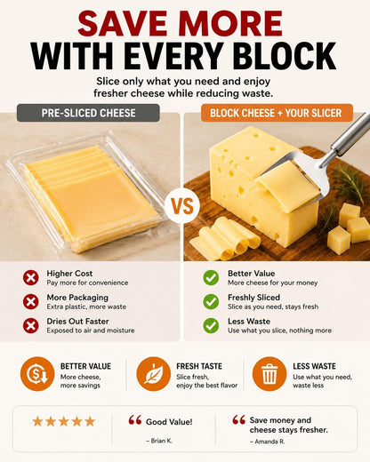 Stainless Steel Handheld Cheese Slicer for Block Cheese, Hard Cheese Plane