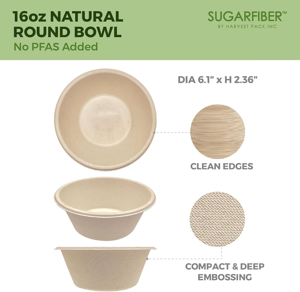 32oz Compostable Paper Bowls Disposable Round Natural Soup Bowls, 50 Count