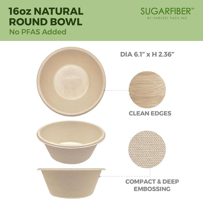 32oz Compostable Paper Bowls Disposable Round Natural Soup Bowls, 50 Count