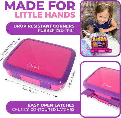 Kinsho Bento Lunch Box for Kids Toddlers, 5 Portion Control Sections, BPA Free Removable Plastic Tray, Pre-School Kid Toddler Daycare Lunches, Snack Container Ages 3 to 7 (Blue Space Rockets)