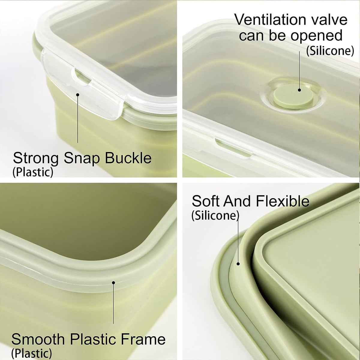 Large Silicone Food Storage Containers 68oz/2000ml 4 Pack | Collapsible Meal Prep Containers, Airtight Leakproof Lid, Containers for Camping, Microwave Freezer Dishwasher Safe