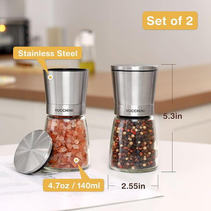 Vucchini Gold Salt and Pepper Grinder Mill Adjustable Coarseness Ceramic