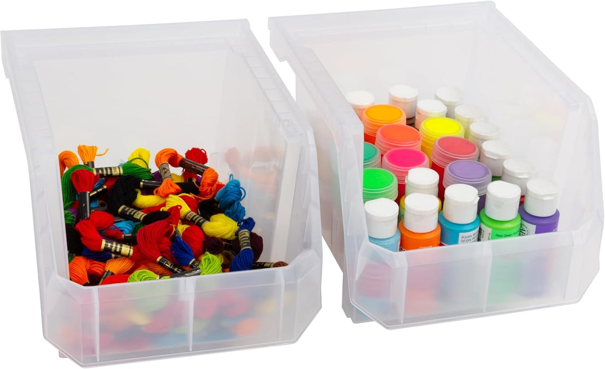 ReadySpace Medium Plastic Storage Bins, Stackable Organizer Containers for Closet Pantry Shelf Garage and Office Organization, Clear, 8 Pack