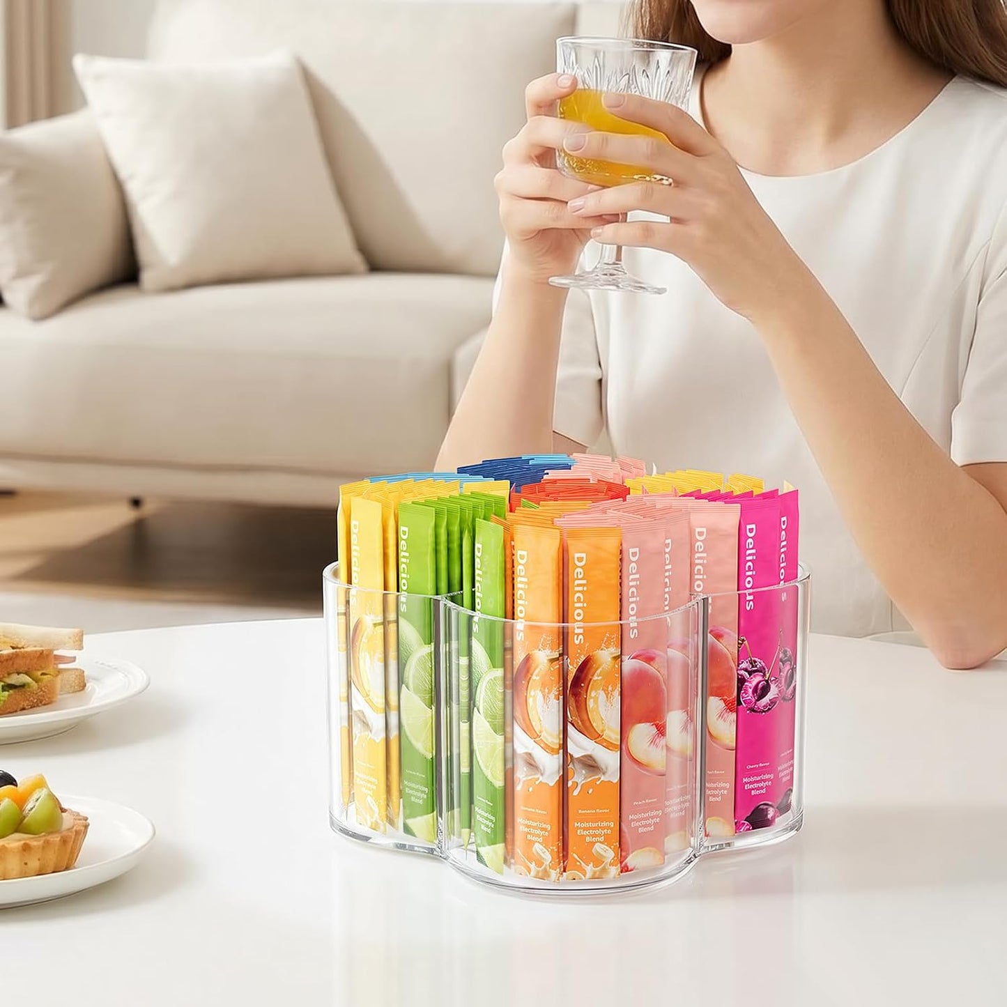 2 Pack Lazy Susan Organizer, 9 inch Rotating Storage Organizer with 4 Removable Bins, Lazy Susan Turntable Organizer for Fridge, Kitchen, Vanity, Cabinet