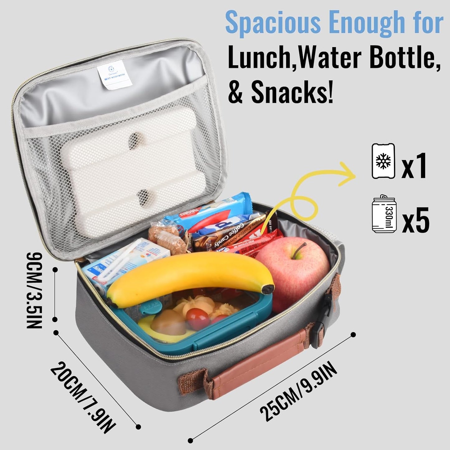 Genteen Lunch Box for Kids, Boys - Insulated Small LunchBox Reusable, Zip Closure & Buckle Handle, Portable Cooler for Work, School, Travel (Lake Green)