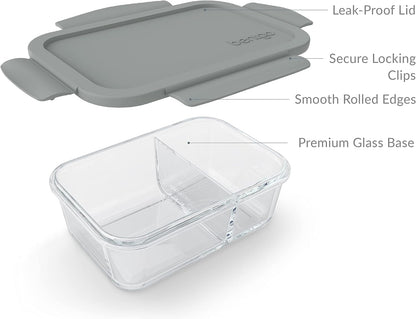 Bentgo® Glass Snack - Leak-Proof Bento-Style Snack Container with Airtight Lid and Divided 2-Compartment Design - 1.75 Cup Capacity for Meal Prepping, and Portion-Controlled Snacking (Gray)