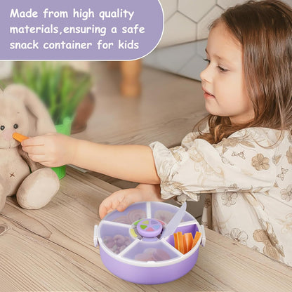JOOPETALK Kids Reusable Rotating Snack Container with 5 Separate Compartments, Color Matching Opening Lid, BPA/PVC-Free, Dishwasher Safe, Perfect for Travel, School Lunches & On-the-Go Snacking-Purple