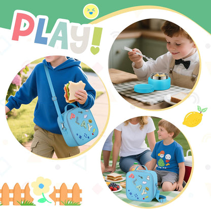 Kids Bento Lunch Box with Thermo, Include 9oz Soup Thermo, Kids Leakproof Lunch Box with 4 Compartment, Insulated Lunch Bag for Girls Boys to School Travel