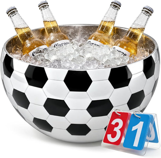 Insulated Ice Bucket with Soccer Scoreboard Set, Large Insulated Beverage Cooler for Parties, World Cup Party Supplies, Beer & Drink Chiller for Game Day, Sports Theme Ice Tub for Indoor Outdoor Use