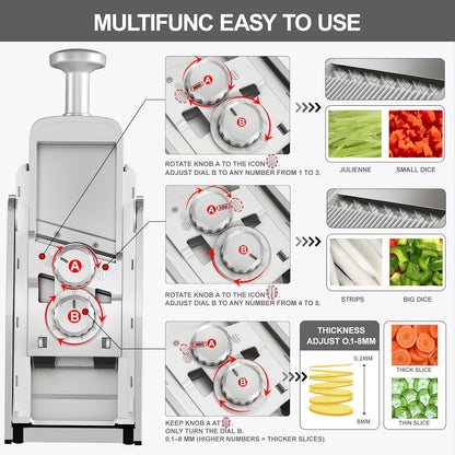 SUPMAKIN Safe Mandoline Slicer, Adjustable Vegetable Food Slicer and Chopper, Potato Fries Fry Cutter, Veggie Salad Chopper, New Kitchen Chopping Artifact Gifts 2026 (SliverGray)
