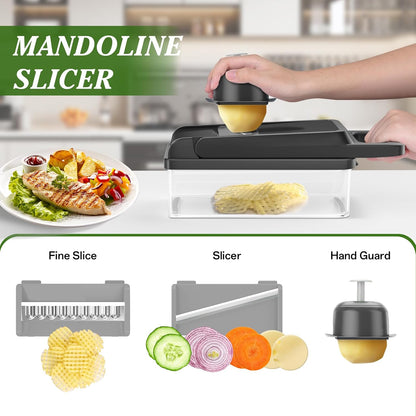 HomeHacks Veggie Chopper Vegetable Cutter, 12 in 1 Kitchen Gadget, Green