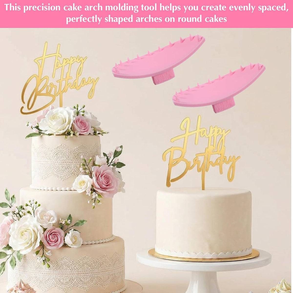 2Pcs Pink Cake Leveler Tool, 3D Cake Arch Guide Tool for 6"-10" Round Cakes Bakers