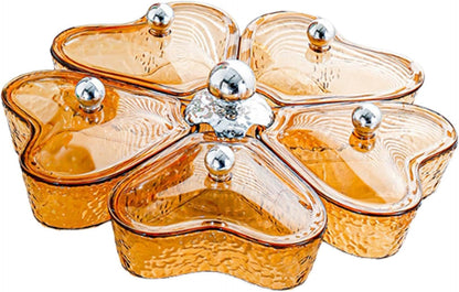Dried Fruits Tray Candy Snack Plates Platter Appetizer Tray Divided Serving Tray for Cupcake Dried Fruits Family Holiday Home, Clear Grey Bowknot