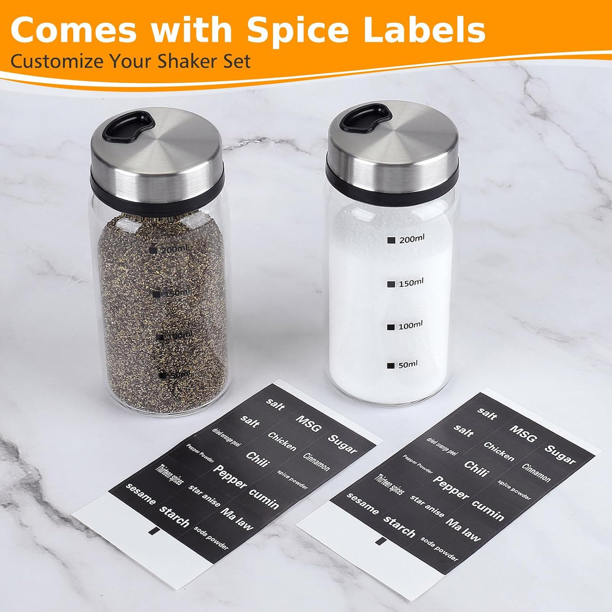Accmor Salt Pepper Shakers with Adjustable Holes, Glass Spice Shaker Seasoning Cans for Kitchen, Home Restaurant Farmhouse BBQ Camping