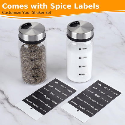 Accmor Salt Pepper Shakers with Adjustable Holes, Glass Spice Shaker Seasoning Cans for Kitchen, Home Restaurant Farmhouse BBQ Camping