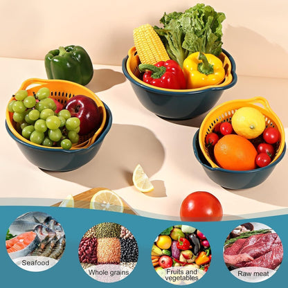 6 Piece Mixing Bowl and Colander Set – Nesting Strainer Bowls for Pasta, Salad, Fruit & Vegetables – BPA Free, Dishwasher Safe, Space-Saving Kitchen Prep Set