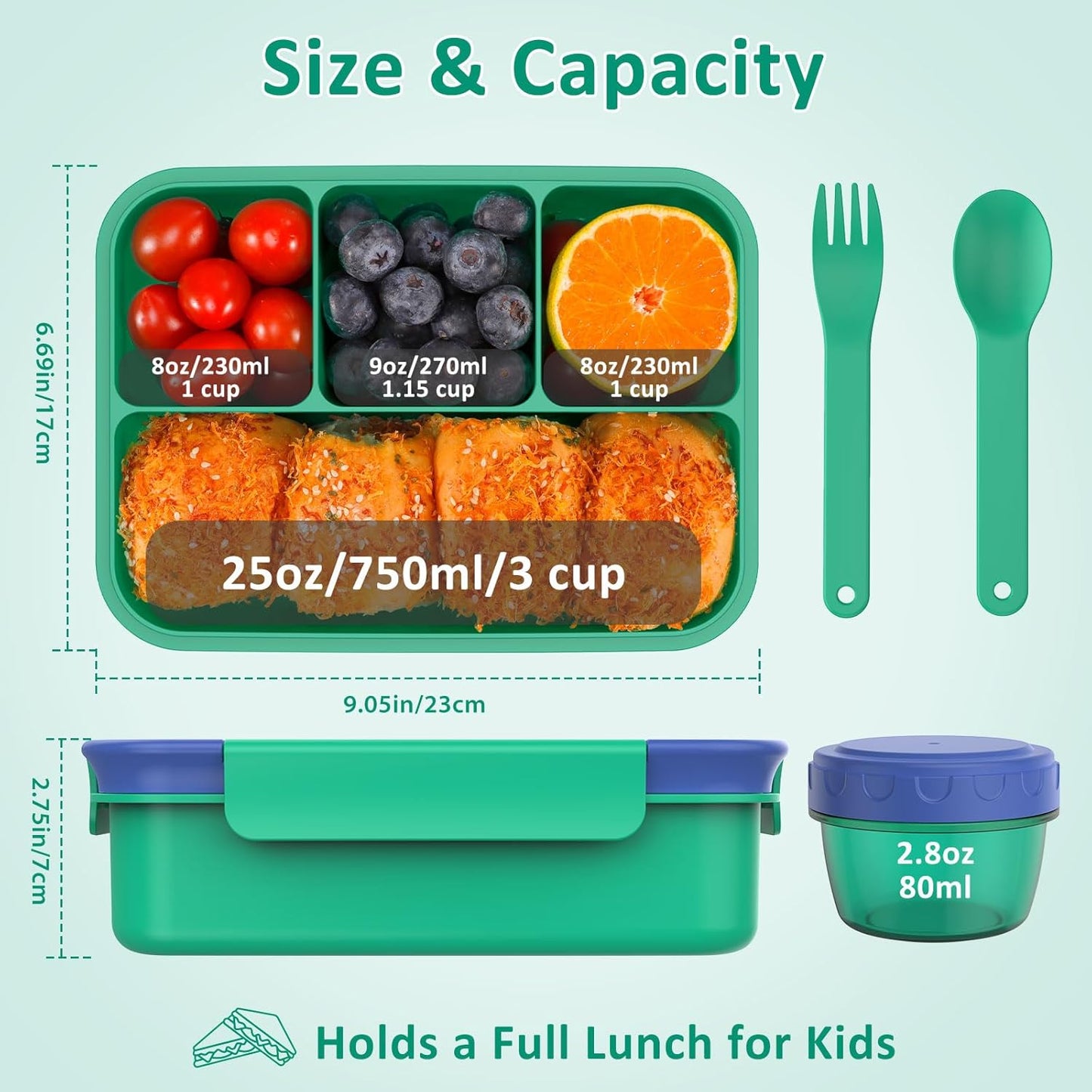 Caperci Bento Box for Kids - 50oz Larger Lunch Box Containers for Kids, Reinforced Leakproof, Built-in Sauce Cup, Utensils, 4 Compartments, BPA-Free Microwave & Dishwasher Safe (Lavender Pop)