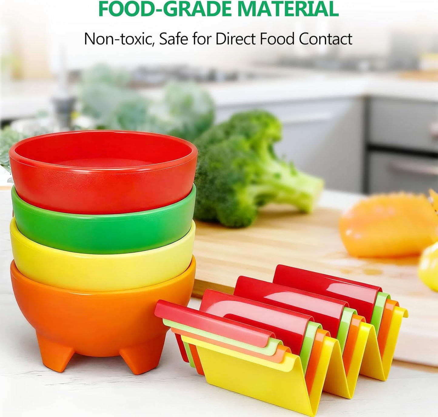 FoldTier Mexican Taco Holder Stands with Salsa Bowls Set of 24 Food Grade Plastic Dishwasher Safe Upright Trays Dipping Bowls For taco Night, Cinco De Mayo, Family Gatherings, Party(Black)