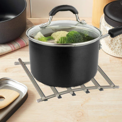 FitWell Heat-Resistant Steel Dining Protector Modern Metal Trivet for Kitchen Table, Holds Hot Pots & Cast Iron Cookware, Trivet for Serving and Organization of Hot Dishes in Kitchen (Satin Nickel)
