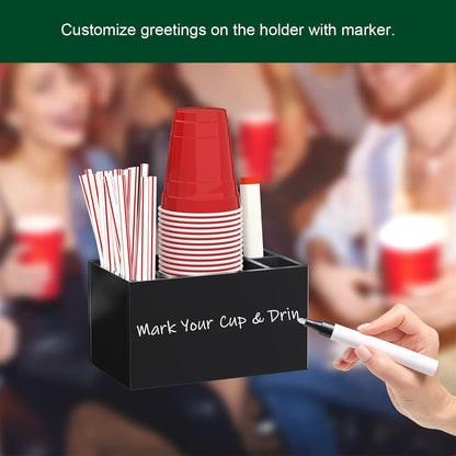 Double Cup Holder with Marker Slot, Party Cup Dispenser Acrylic Cup Organizer Mark Your Cup and Drink Up Caddy Modern Bar Counter Decor, Clear