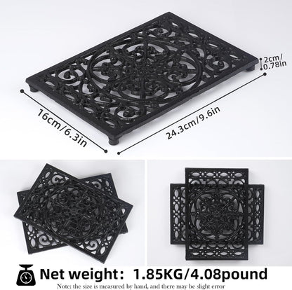 Notakia 9.6 x 6.3 Inch Cast Iron Trivet Set, Large Metal Trivets for Hot Dishes Pots Pans Decorative Kitchen Trivets, Heat-Resistant Trivet Mats for Quartz Countertops, Green Kitchen Accessories