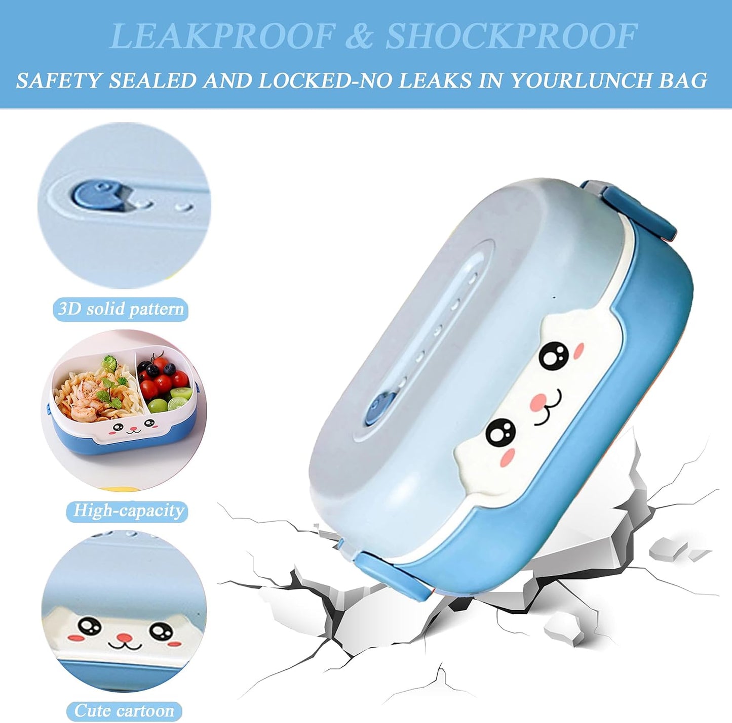 Cute Bento Box, with Cutlery Set Portable Lunch Box, 700ML Leak-proof 2 Compartment Lunch Container, Reusable Snack Box, Microwave/Dishwasher/Freezer Safe, BPA Free, Snack Container (Purple)