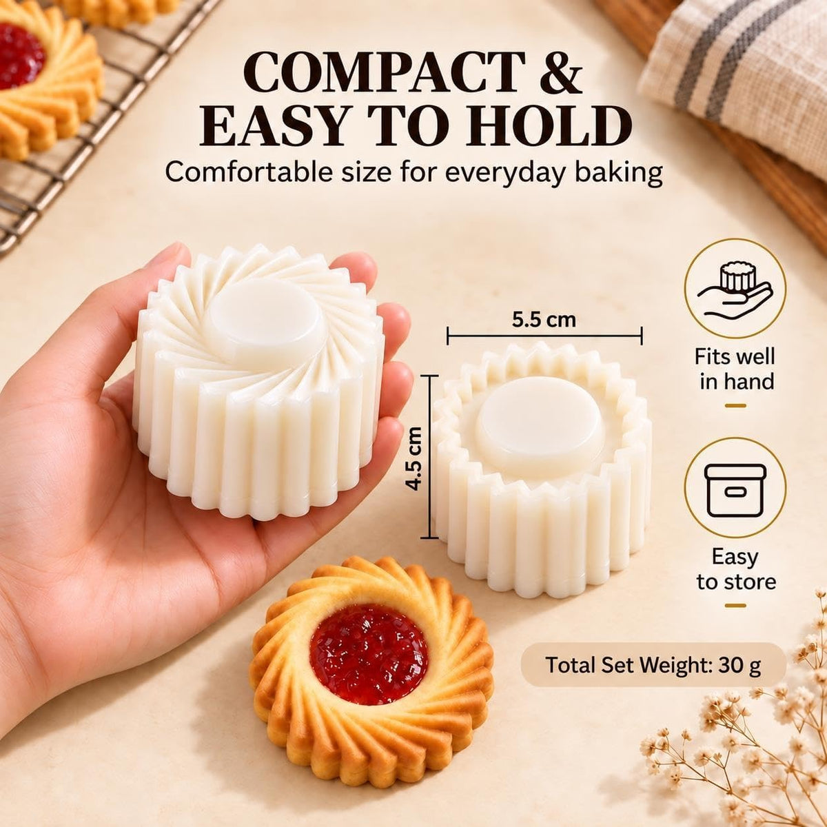 Sunflower Patterned Round Hand-Press Mooncake Double-Ended Pastry Mold