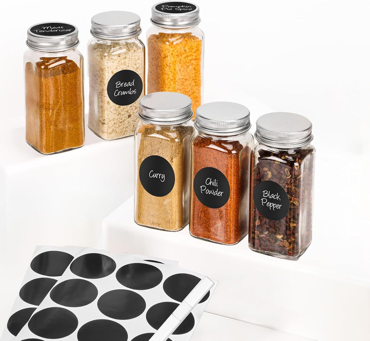 DIDITIME Spice Jars with Label, 4oz Empty Square Seasoning Containers