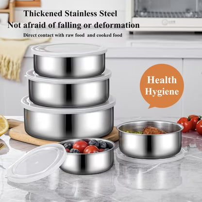 5 Pcs Stainless Steel Mixing Bowls with Lids, Nesting Food Storage Containers for Kitchen Fridge, Stackable Metal Serving & Prep Bowl Set