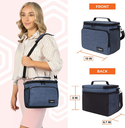 opux Insulated Lunch Bag for Men Women, Large Dual Compartment Cooler Bag, Soft Two Deck Lunch Box for Work School Picnic, Leakproof Lunch Tote with Shoulder Strap for Kid Adult (Purple, Double Deck)